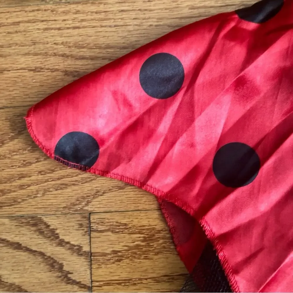 Bumble Bee Polk-a-dot Smocked Bodice Wings Red Black Dress Toddler Girl Size 2T